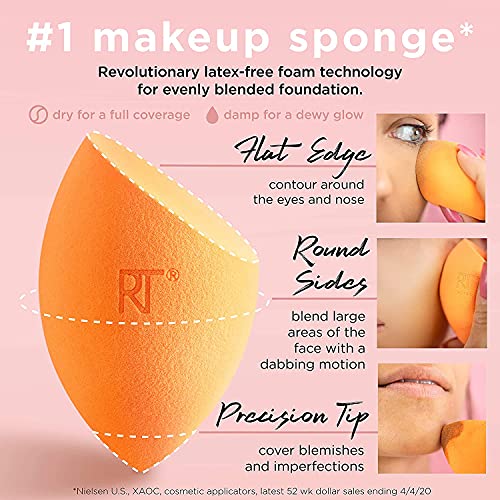 REAL TECHNIQUES - Set de 2 Esponjas para Maquillaje Facial - Incluye 1 Esponja Miracle Complexion + 1 Esponja Miracle Powder - Para Aplicar Todo Tipo de Maquillajes - Sin Látex - Diseño Profesional