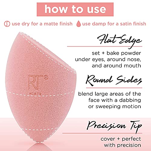 REAL TECHNIQUES - Set de 2 Esponjas para Maquillaje Facial - Incluye 1 Esponja Miracle Complexion + 1 Esponja Miracle Powder - Para Aplicar Todo Tipo de Maquillajes - Sin Látex - Diseño Profesional