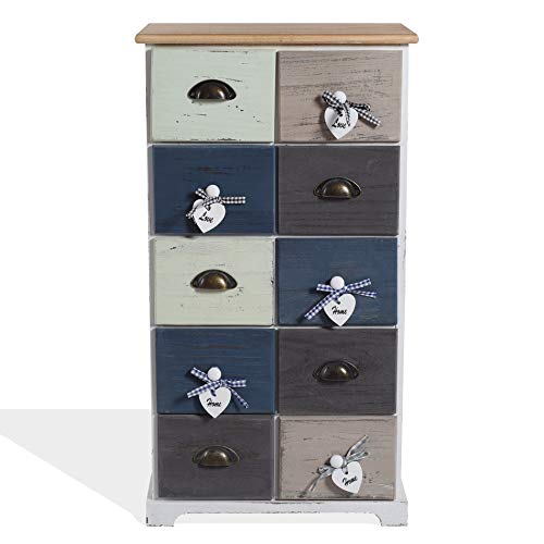 Rebecca Mobili Cajonera de 10 cajones, cómoda Vintage, Madera de Paulownia, Blanco Gris, para Dormitorio y Entrada- Medidas: 88 x 48 x 30 cm (AxANxF) - Art. RE4485