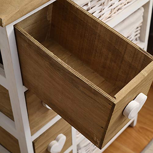 Rebecca Mobili Comóda Madera Mimbre, Mueble baño Vintage, 8 cajones, Color Blanco, Perilla Forma de corazón - Medidas: 71 x 51 x P 30 cm (AxANxF) - Art. RE4356
