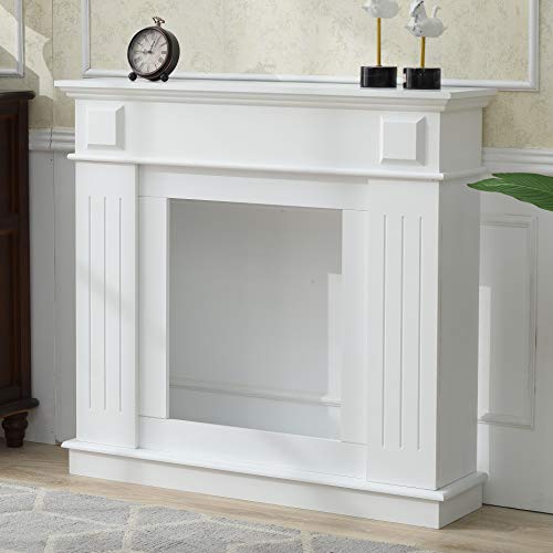 Rebecca Mobili Marco de Chimenea Decorativo, Chimenea Blanca, en Madera, Estilo Clasico Tradicional, para Sala de Estar- Medidas: 100 x 109 x 26 cm (AxANxF) - Art. RE4800