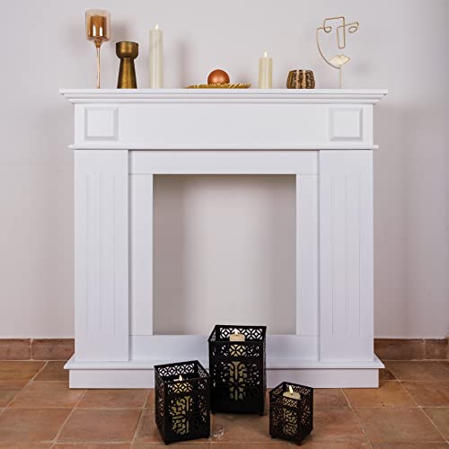 Rebecca Mobili Marco de Chimenea Decorativo, Chimenea Blanca, en Madera, Estilo Clasico Tradicional, para Sala de Estar- Medidas: 100 x 109 x 26 cm (AxANxF) - Art. RE4800