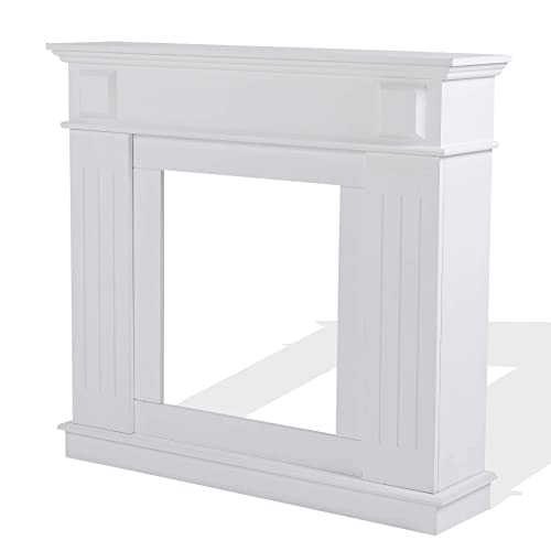 Rebecca Mobili Marco de Chimenea Decorativo, Chimenea Blanca, en Madera, Estilo Clasico Tradicional, para Sala de Estar- Medidas: 100 x 109 x 26 cm (AxANxF) - Art. RE4800