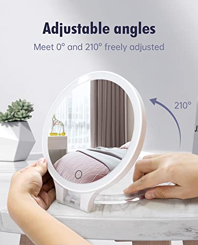 Recargable Espejo Maquillaje con Luz 3 Modos Iluminación Colores,72Leds Espejo de Mesa, Espejo de Aumento de Pared, 1X, 10X Ampliación, Espejo Lateral doblecosmética Afeitar Espejos para Baño (White)