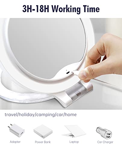 Recargable Espejo Maquillaje con Luz 3 Modos Iluminación Colores,72Leds Espejo de Mesa, Espejo de Aumento de Pared, 1X, 10X Ampliación, Espejo Lateral doblecosmética Afeitar Espejos para Baño (White)