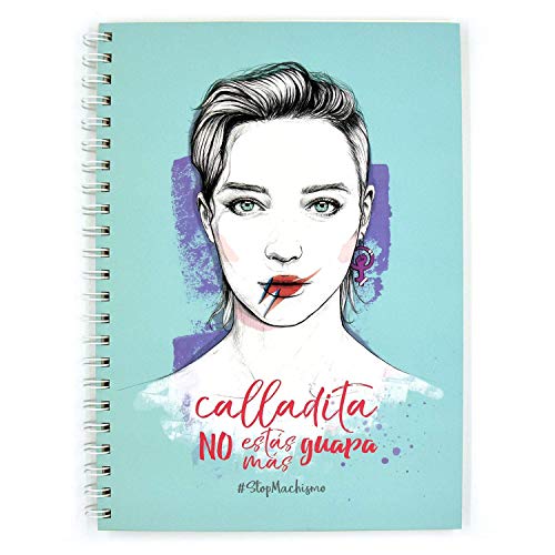 Recuerding - Libreta A5 con Voz #StopMachismo, 80 Hojas (160 Páginas) | Original y Vintage; de Anillas y Tapa Dura | Papel Reciclado | Temática contra el Machismo | Feminista | Hecha en España