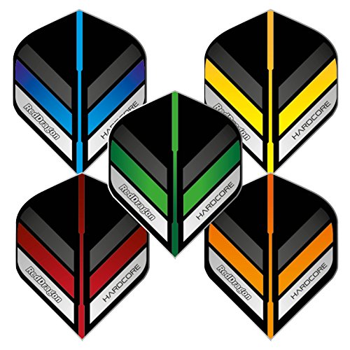 RED DRAGON Hardcore Stripes Paquete de selección Plumas de Dardos Estándar Extra Gruesos - 5 Juegos por Paquete (15 vuelos en Total)