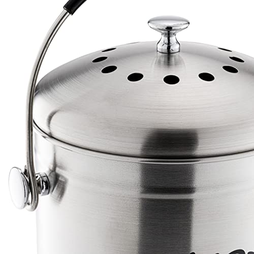RED FACTOR Deluxe Cubo Reciclaje de Cocina Inodoro de Acero Inoxidable - Cubo Basura Reciclaje - Incluye Filtros de Carbón Activo de Repuesto (Acero Mate Diseñador, 5 litros)