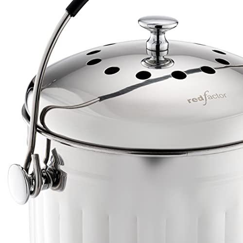 RED FACTOR Premium Cubo Reciclaje de Cocina Inodoro de Acero Inoxidable - Cubo Basura Reciclaje - Incluye Filtros de Carbón Activo de Repuesto (Acero Brillante, 5 litros)