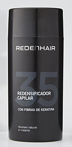 REDENHAIR - Redensificador Capilar - Fibras Capilares - Microfibras Capilares de Queratina - No destiñe - Resistente a Lluvia. Viento y Sudor - Solución Alopecia - Cabello Negro - 23 gr.