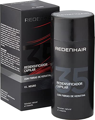 REDENHAIR - Redensificador Capilar - Fibras Capilares - Microfibras Capilares de Queratina - No destiñe - Resistente a Lluvia. Viento y Sudor - Solución Alopecia - Cabello Negro - 23 gr.