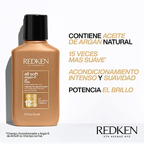 Redken | Aceite de Argán Hidratante, Tratamiento sin aclarado para Cabello Seco y Frágil, All Soft, 90 ml