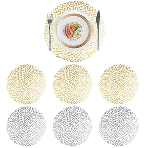 Redondos Salvamanteles Ahuecados, XiYee 6 Piezas Manteles Individuales Lavable, Mantel Individual PVC Antideslizantes Resistente al Calor, para Aislantes para Cocina, Restaurante, Mesa de Comedor 38cm