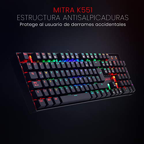 Redragon K551RGB MITRA Teclado Mecánico Gaming, RGB, Reforzado, interruptores azules, Distribución Española - Color Negro - PC Windows compatible