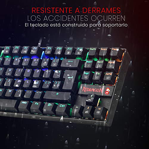 Redragon K552 RGB KUMARA Teclado Gaming Mecánico Tenkeyless, Interruptores Azules, Reforzado, Retroiluminado RGB Distribución Española - Color Negro - PC Windows Compatible