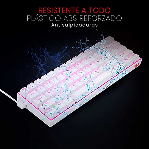 Redragon K630 Dragonborn Blanco - Teclado Mecánico Gaming 60% - Compacto - 61 Teclas - Teclado Gamer TKL para Juegos - Interruptores Marrones - Iluminación Rosa