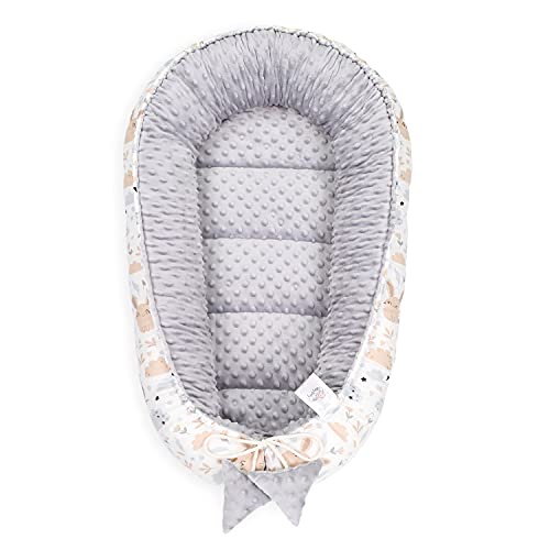Reductor de Cuna 90x50 cm - nidos para Bebes colecho Bebe Cuna algodón y Material Minky cálido Minky Gris con Algodón Blanco Grisáceo