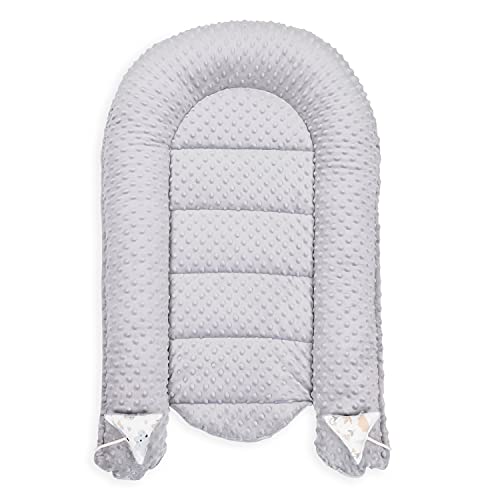 Reductor de Cuna 90x50 cm - nidos para Bebes colecho Bebe Cuna algodón y Material Minky cálido Minky Gris con Algodón Blanco Grisáceo