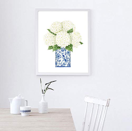REDWPQ Azul y Blanco China Magnolia Hydrangea Prints Chinoiserie Art Canvas Painting Gallery Wall Art Picture Poster Trendy Wall Decor 40 * 50 cm sin Marco