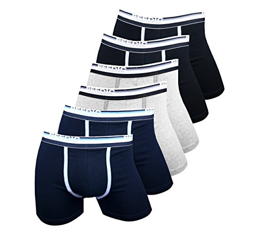 Reedic - Calzoncillos, de algodón, 6 unidades, para hombre je 2x schwarz, grau, dunkelblau XXX-Large