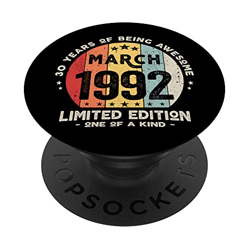 Regalo 30 años Cumpleaños Hombre Mujer - Marzo 1992 PopSockets PopGrip Intercambiable