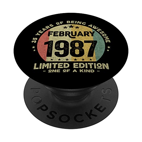 Regalo 35 años Cumpleaños Hombre Mujer - Febrero 1987 PopSockets PopGrip Intercambiable