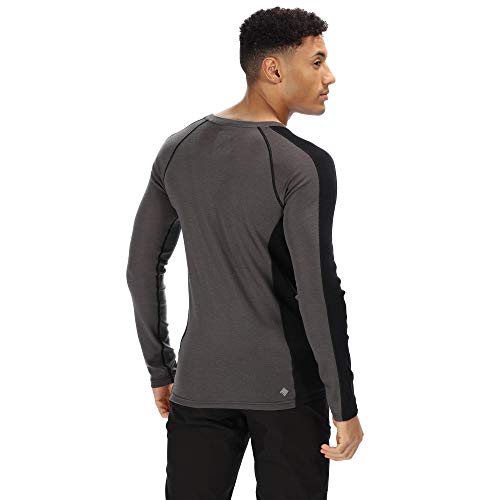 Regatta Beru-Camiseta de Lana Merina Supersuave con Control de Olor, Manga Larga, Capa Base Absorbente, Hombres, Imán/Negro, XL