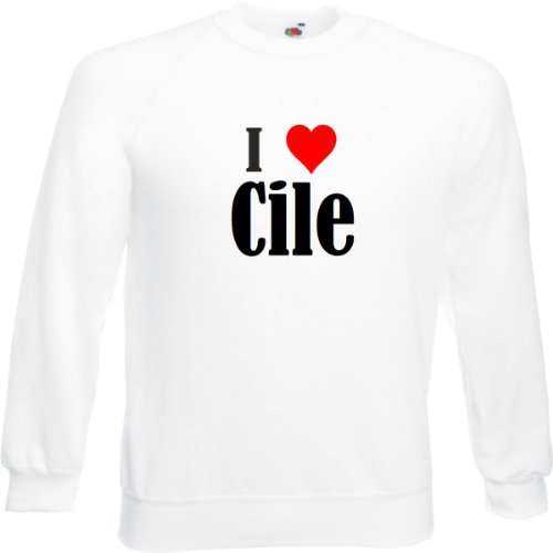 Reifen-Markt Sudadera I Love Cile para mujer, hombre y niños en los colores negro, blanco y azul con estampado Blanco XXL
