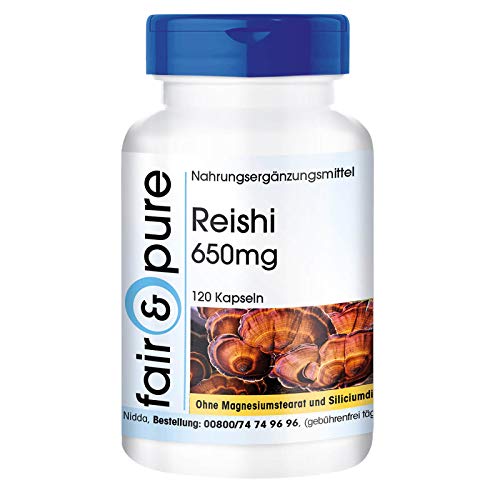 Reishi puro en Cápsulas - Hongo Reishi 650mg - Polvo encapsulado - Ganoderma lucidum vegano - Alta pureza - 120 Cápsulas