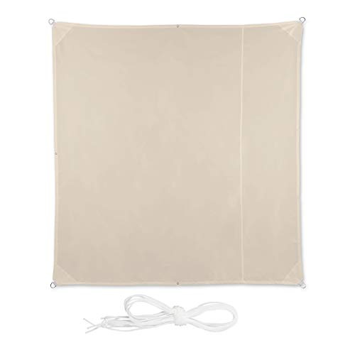 Relaxdays, Beige, Toldo Vela Cuadrado, Impermeable, Protección Rayos UV, con Cuerdas para tensar, 2 x 2 m