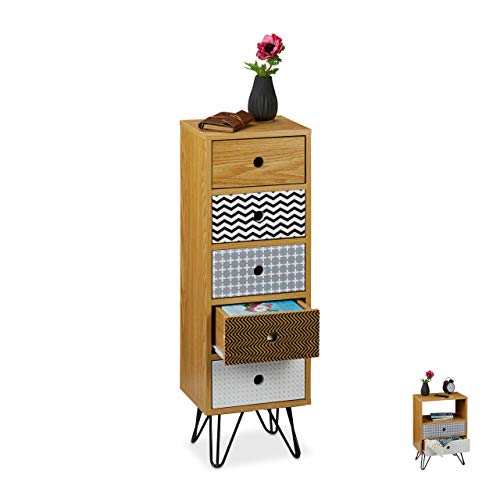 Relaxdays Cajonera Vintage, Mueble Auxiliar Retro para el Salón, Cómoda Recibidor, 90x30x25 cm, DM-Acero-PB, Multicolor, Marrón/Negro