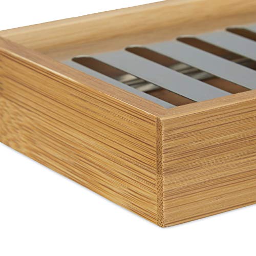 Relaxdays Jabonera Rectangular de Bamb&Uacute, Rejilla de Acero Inoxidable, higiénica: 3 x 12,5 x 10 cm, Natural