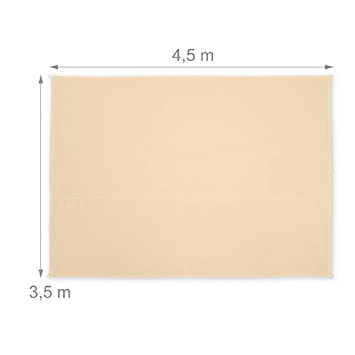 Relaxdays Toldo Vela, 5m, Hidrorrepelente, protección Anti-UV, Cuerdas, Sombraje, Terraza, Balcón, Jardín, Beige, 3,5 x 4,5 m