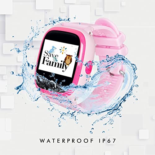 Reloj con GPS para niños SaveFamily Infantil Completo Acuático IP67. Smartwatch con Botón SOS, Anti-Bullying, Chat Privado, Modo Colegio, Llamadas y Mensajes. App SaveFamily. Incluye Cargador. Rosa.