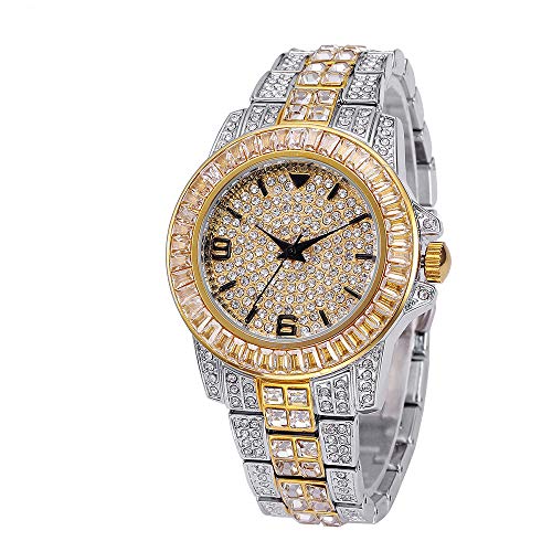 Reloj de Diamantes Completamente Helado para Hombre, Pulsera de Reloj de Cuarzo con Diamantes de imitación de Cristal Unisex y un Reloj