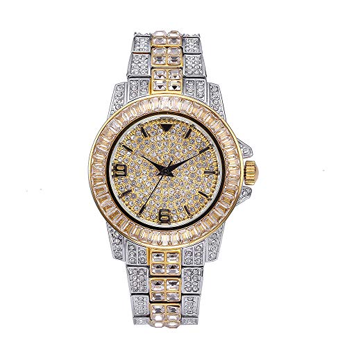 Reloj de Diamantes Completamente Helado para Hombre, Pulsera de Reloj de Cuarzo con Diamantes de imitación de Cristal Unisex y un Reloj