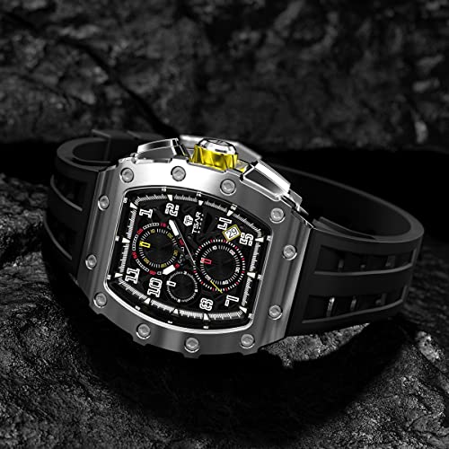 Reloj de Lujo TSAR BOMBA para Hombre - Cristal de Zafiro - Movimiento de Cuarzo Japonés - Cronógrafo Watch - Impermeable 50M - Correa de Silicona - Calendario Luminoso - Regalos para Hombres