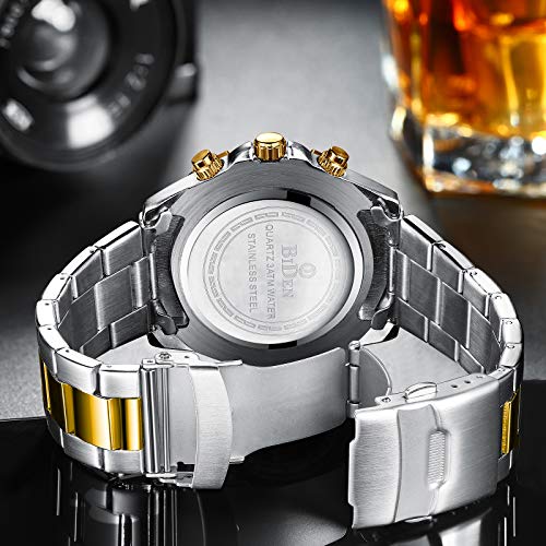 Reloj de Pulsera para Hombre con cronógrafo de Acero Inoxidable, Resistente al Agua, Fecha, analógico, de Cuarzo, para Hombre, Bule, 43 mm, Reloj de Cuarzo, cronógrafo