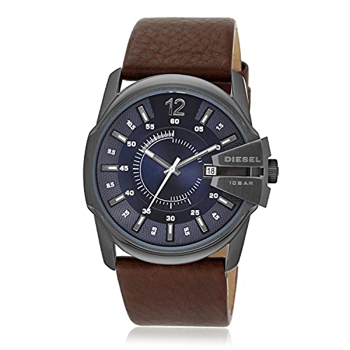 Reloj Diesel Master Chief de tres manecillas para hombre, tamaño de la caja 46 mm, reloj de acero inoxidable con correa de cuero
