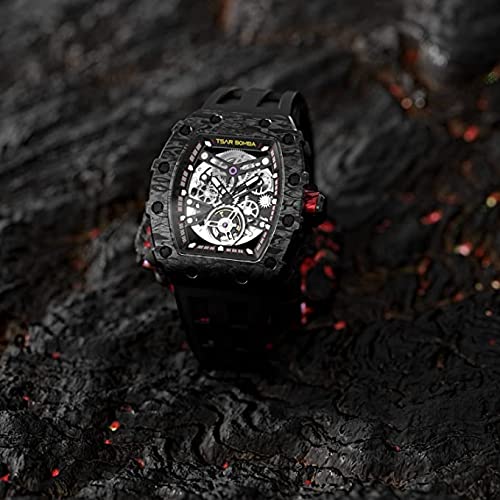 Reloj Hombre TSAR BOMBA Reloj de Pulsera Mecánico Automático Diseño Tonneau Caja de Acero Inoxidable 316 para Hombre Reloj Militar Impermeable de 50M Reloj Deportivo de Lujo Regalo Hombre