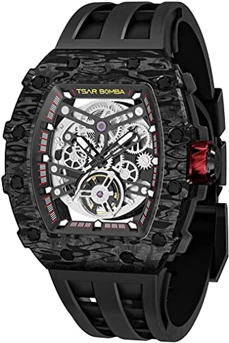 Reloj Hombre TSAR BOMBA Reloj de Pulsera Mecánico Automático Diseño Tonneau Caja de Acero Inoxidable 316 para Hombre Reloj Militar Impermeable de 50M Reloj Deportivo de Lujo Regalo Hombre