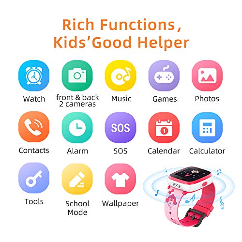 Reloj Inteligente para Niños de 2 Cámaras con Juegos de Música - 1.54 Pantalla Táctil en Color SOS Relojes Inteligentes Llamadas Bidireccionales Despertador 3-12 Años Cumpleaños de Estudiantes