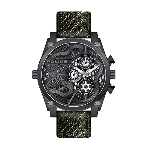 Reloj Police Bushmaster diseño Serpiente| Multiesfera para Hombre de Cuarzo con Correa en Piel (Negro)