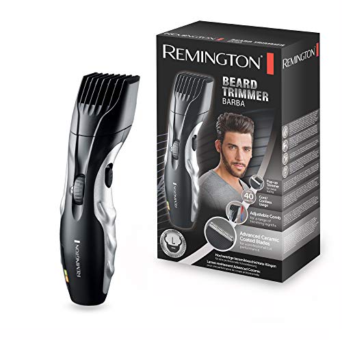 Remington Recortadora de Barba Ceramic Beard - Barbero, Cuchillas Cerámica, 9 Ajustes de Longitud, Uso Con o Sin Cable, Autonomía de 90 min, Negro/Blanco, MB320C