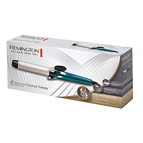 Remington Rizador de Pelo Advanced Coconut Therapy - Pinza de 32 mm, Cerámica, 5 Ajustes, Hasta 210 °C, Digital, Azul - CI8648