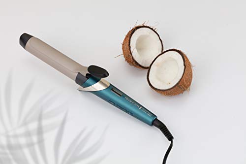 Remington Rizador de Pelo Advanced Coconut Therapy - Pinza de 32 mm, Cerámica, 5 Ajustes, Hasta 210 °C, Digital, Azul - CI8648