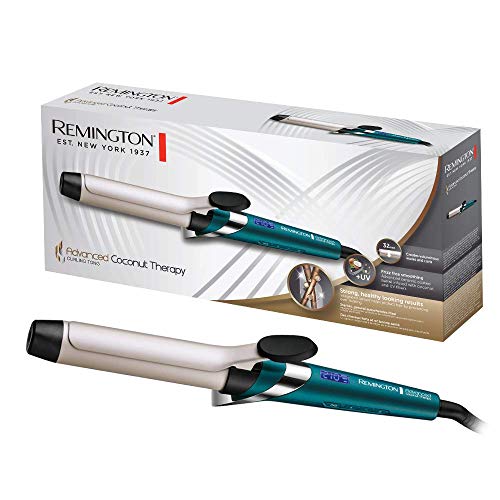 Remington Rizador de Pelo Advanced Coconut Therapy - Pinza de 32 mm, Cerámica, 5 Ajustes, Hasta 210 °C, Digital, Azul - CI8648