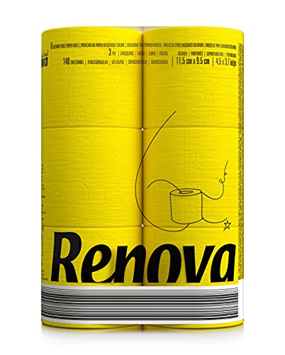 Renova Papel Higiénico, Color Amarillo - 3 Paquetes de 6 Rollos