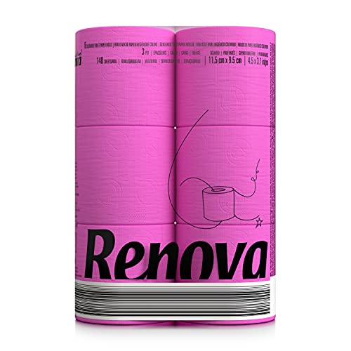 Renova Papel Higiénico, Color Fucsia - 3 Paquetes de 6 Rollos