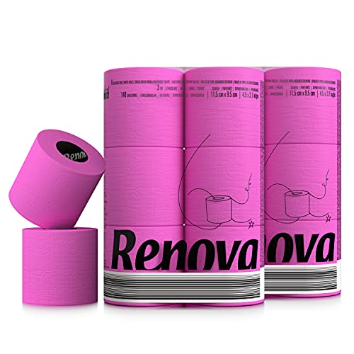 Renova Papel Higiénico, Color Fucsia - 3 Paquetes de 6 Rollos